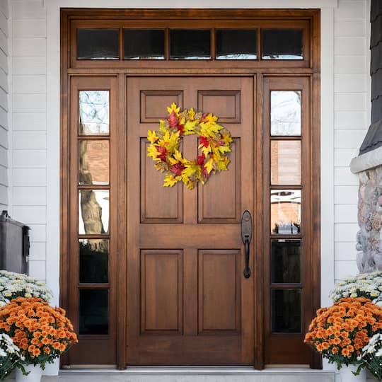 22" Unlit Autumn Harvest Artificial Maple Leaves Thanksgiving Wreath